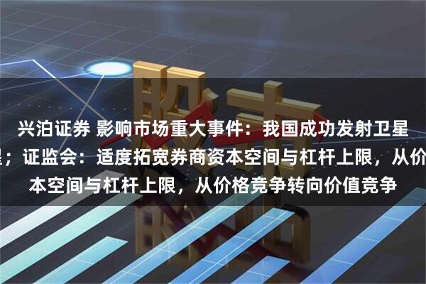 兴泊证券 影响市场重大事件：我国成功发射卫星互联网低轨14组卫星；证监会：适度拓宽券商资本空间与杠杆上限，从价格竞争转向价值竞争